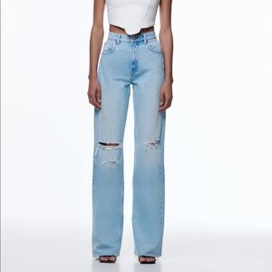 ZARA NWT Hi-Rise Rip Wide Leg Jeans